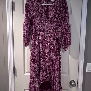 Calvin Klein Collection Burgundy Paisley Long Sleeve Dress
